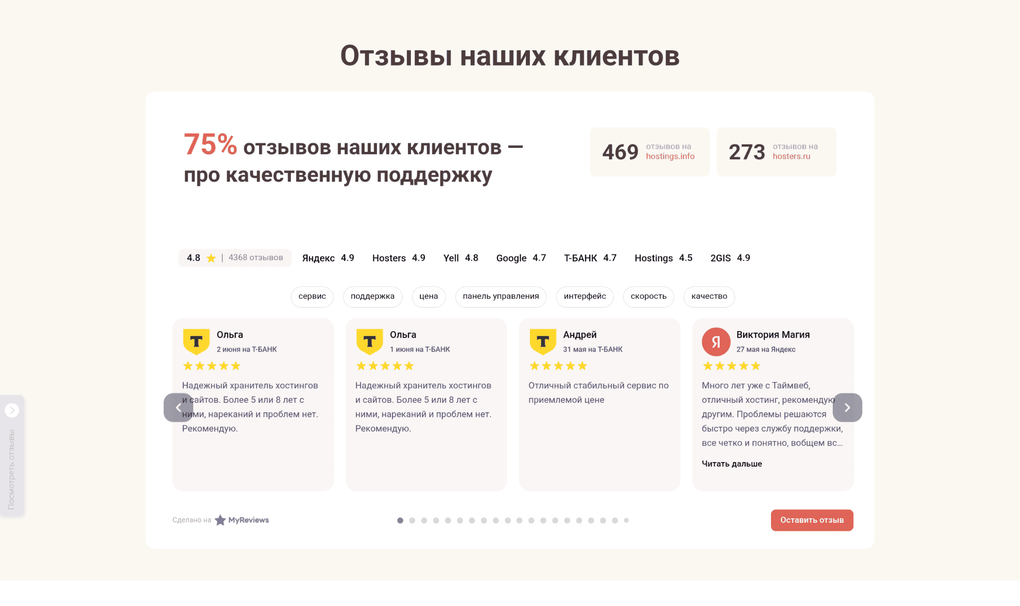 Виджет MyReviews на сайте хостинга