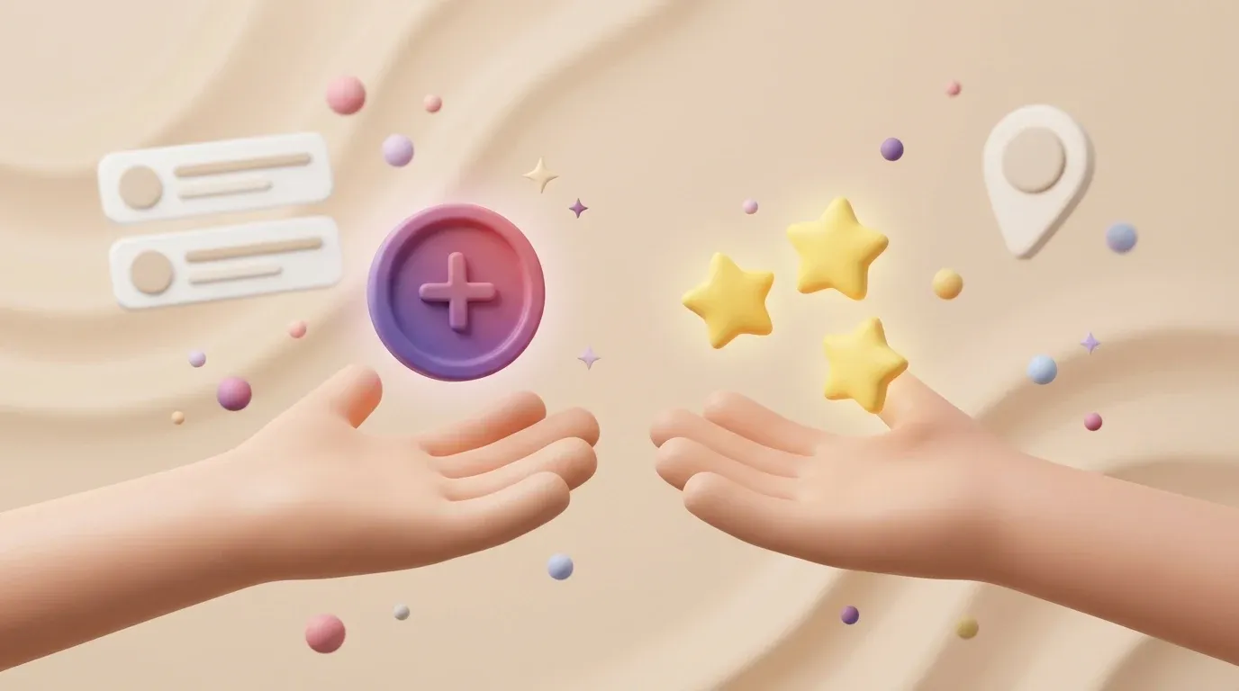 Обложка статьи: отзывы за баллы Плюса, рейтинг и карта — 3D-иллюстрация