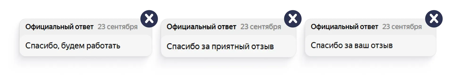 Примеры сухих ответов на отзывы покупателей