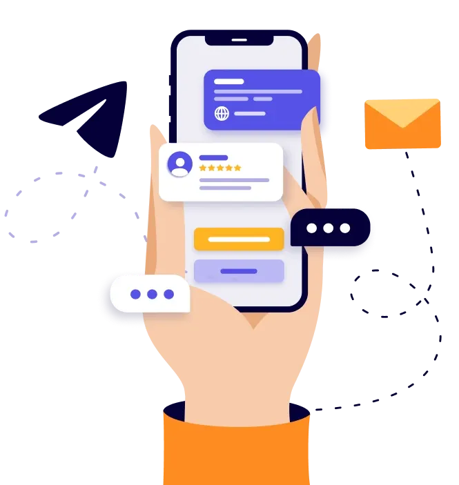 Телефон в руках с уведомлениями в Telegram