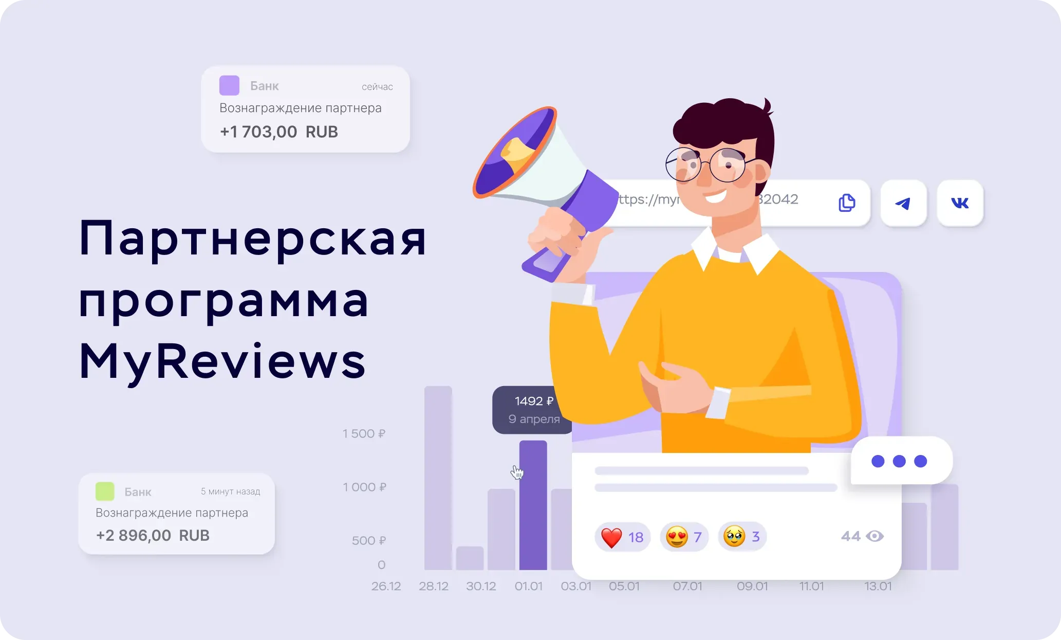 Мужчина рекламирует партнерскую программу MyReviews