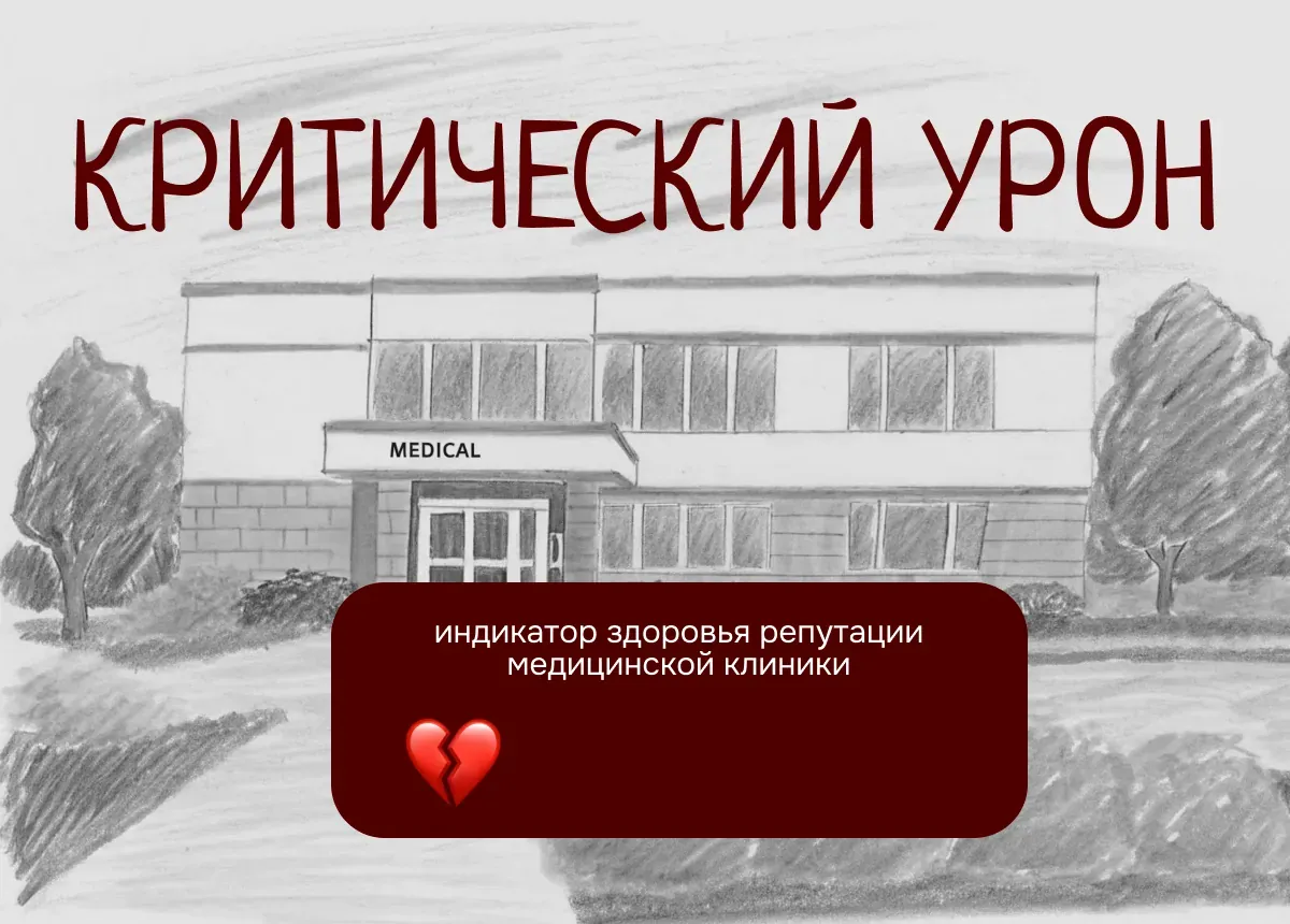 Надпись "Индикатор здоровья репутации" на фоне мед. клиники