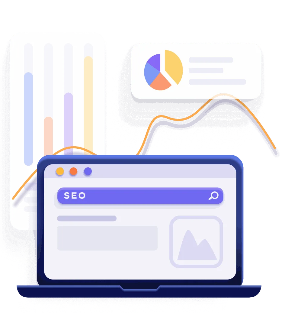 Аналитика и диаграммы на фоне ноутбука с надписью SEO