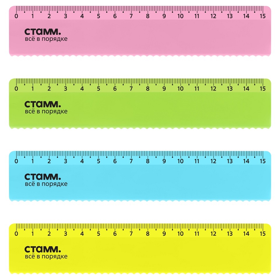 Линейка короткая прозрачная цвета Неон в ассортименте, пластиковая, с волнистым краем