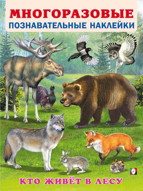 Медведь, лисица, заяц, волк, птицы. Многоразовые наклейки с полем для творчества 