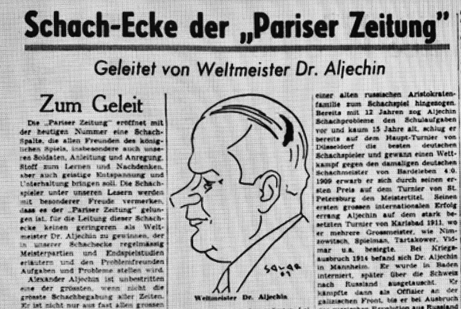 Та самая газета Schach-Ecke der Pariser Zeitung с антисемитскими статьями за авторством Александра Алехина
