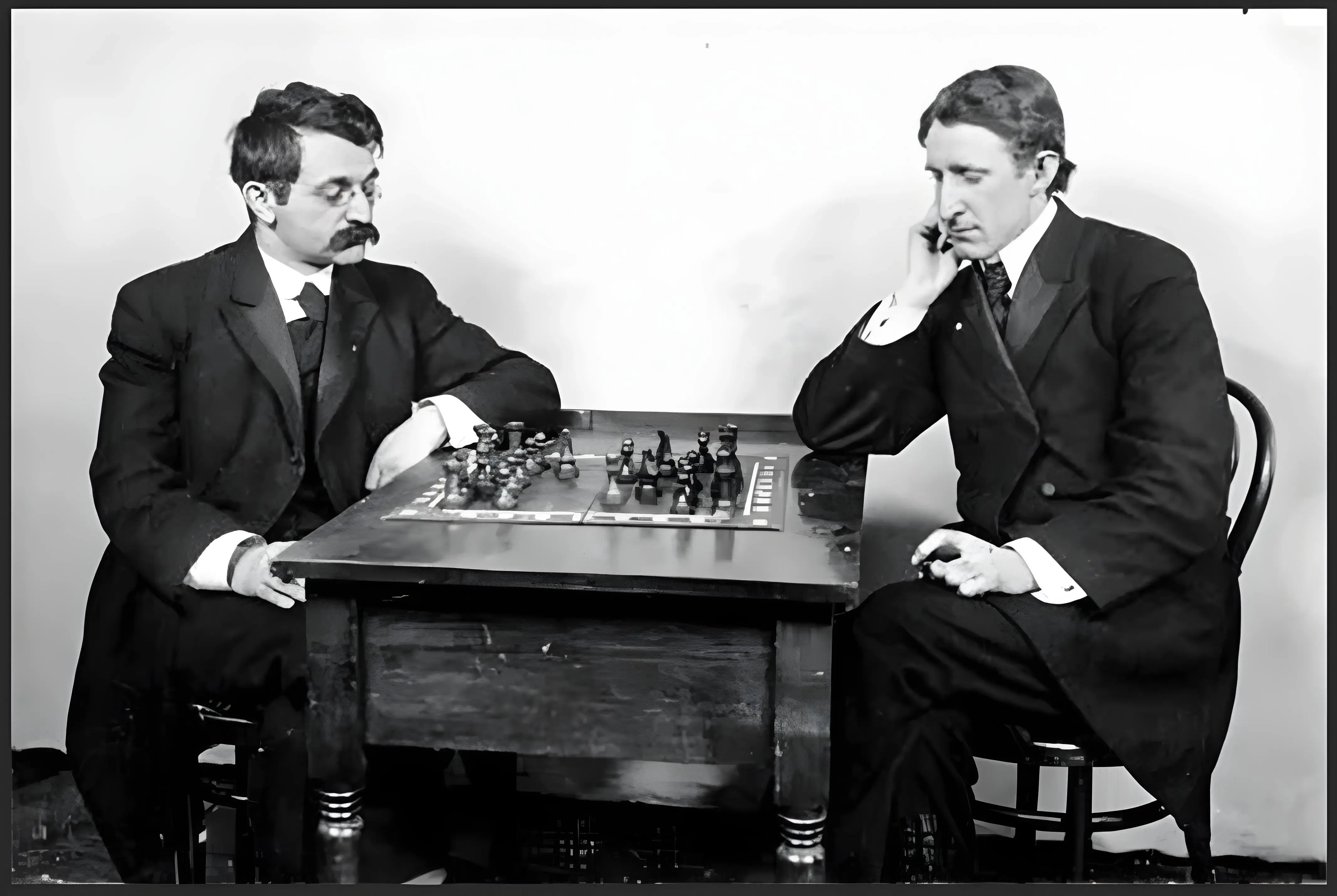 Эмануил Ласкер играет партию с американским гроссмейстером Фрэнком Маршаллом.