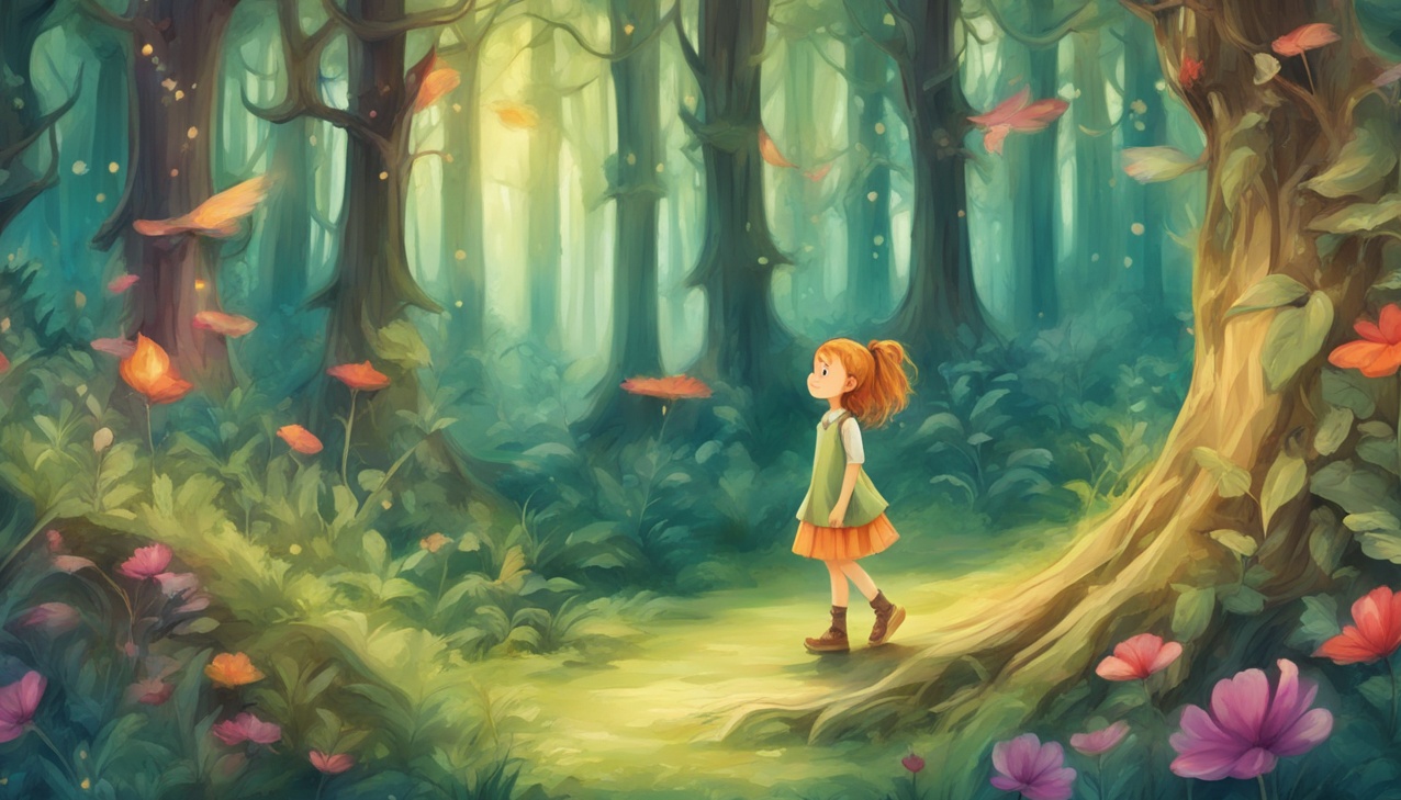 little girl and magical forest