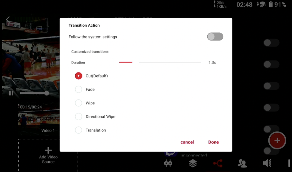 Individual Transition Settings for Video Sources 2