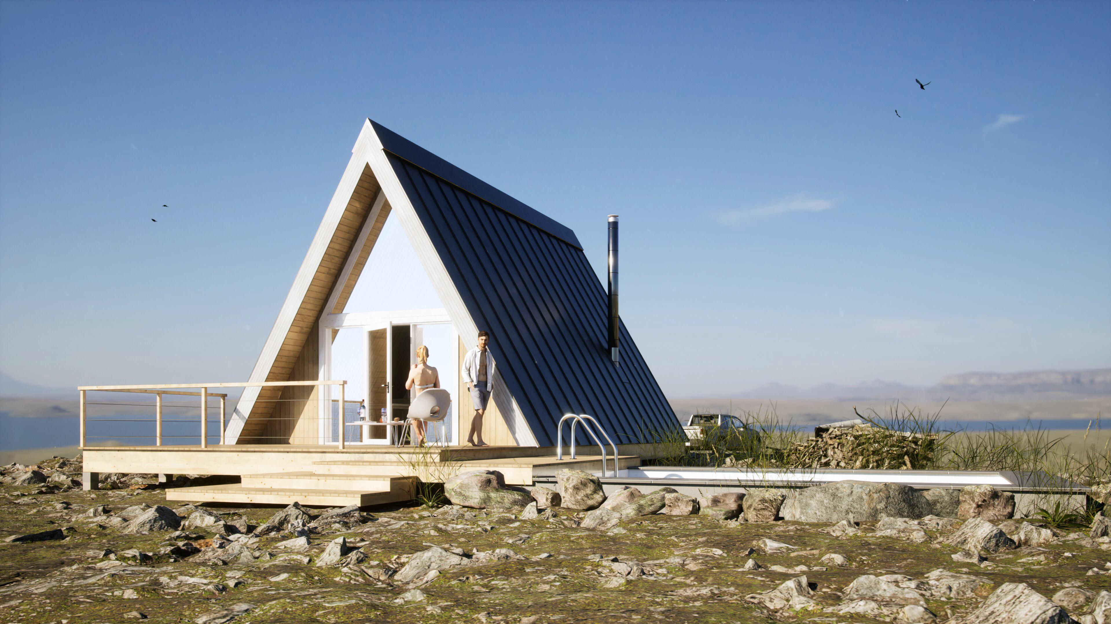 Баня A-Frame с открытым бассейном.