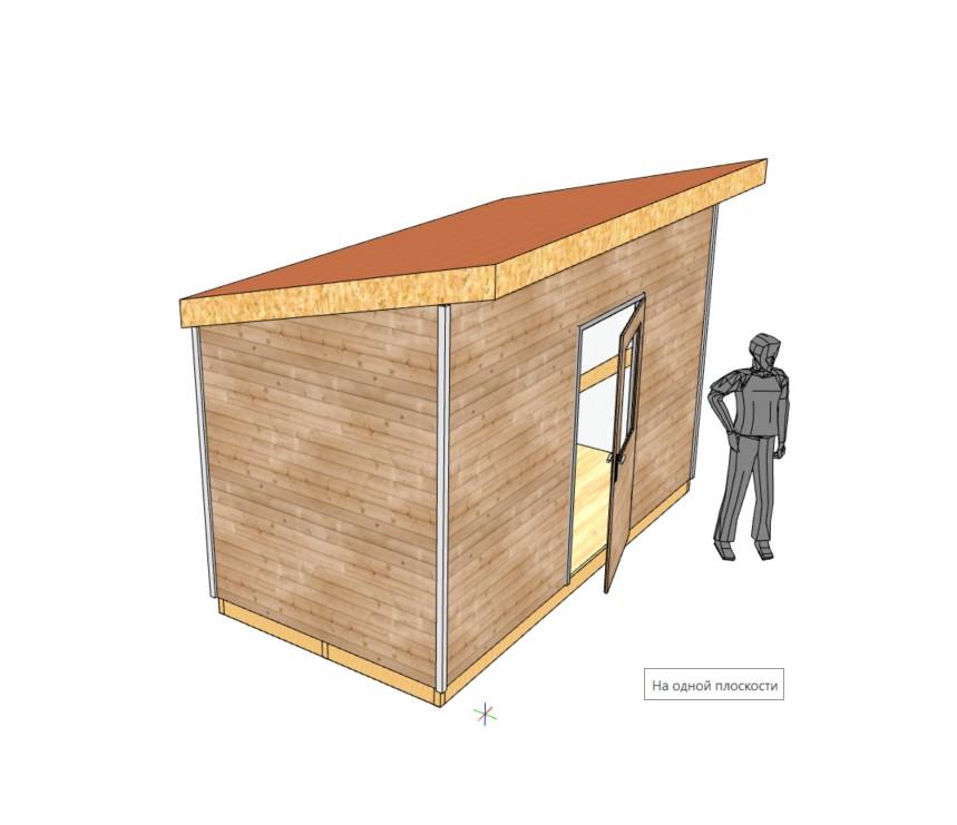 Хозблок шириной 2 м длинной 4 м, каркас, надежное основание, односкатная крыша, кровля - профлист или гибкая черепица