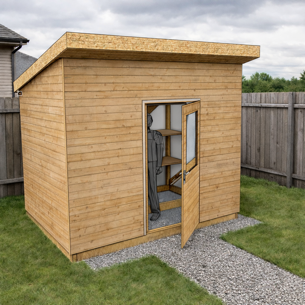 Хозблок шириной 2 м длинной 3 м, каркас, надежное основание, односкатная крыша, кровля - профлист или гибкая черепица