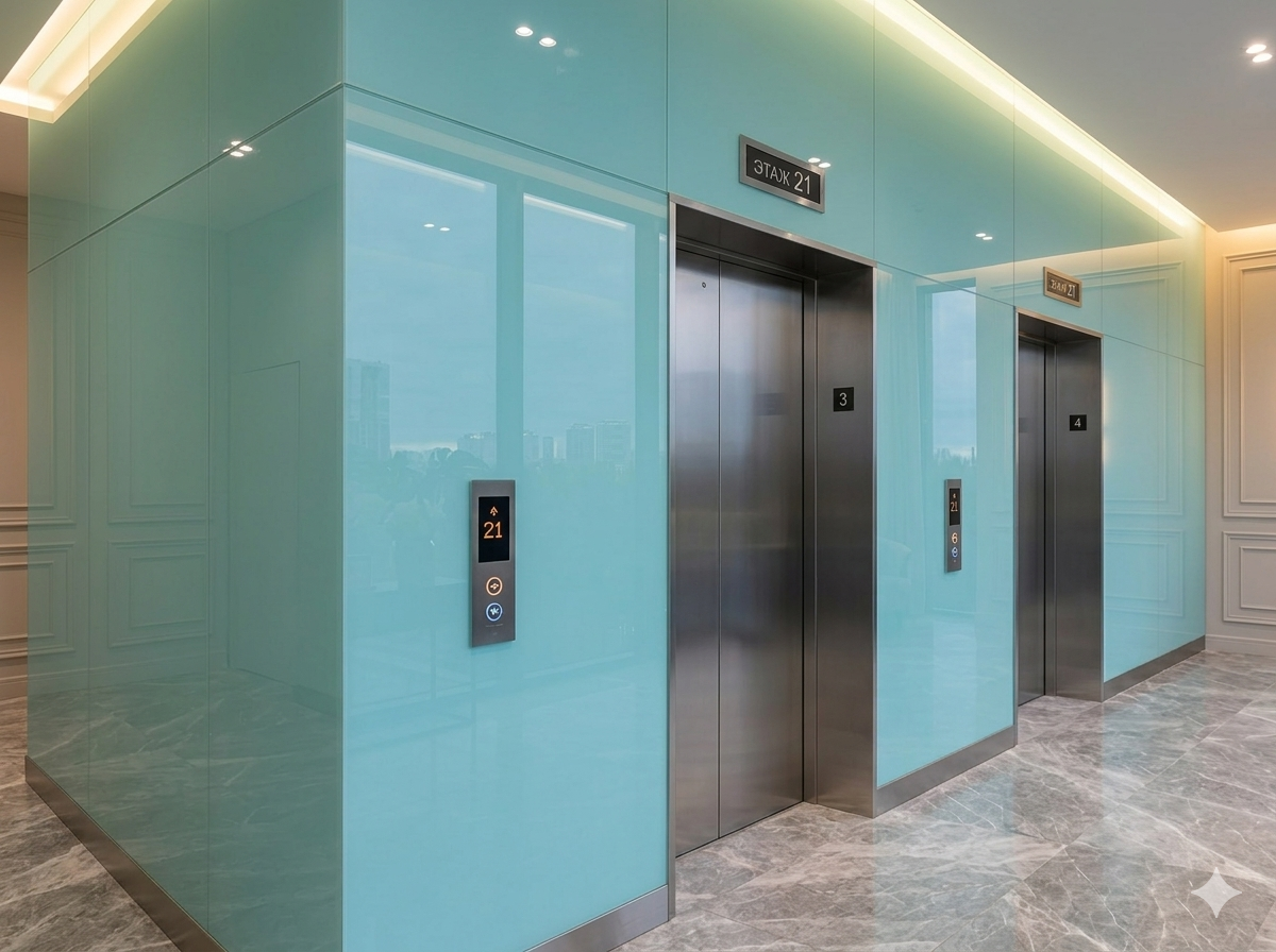 Lacobel панели глянцевая стеклянная панель Lacobel бирюзового цвета на стене