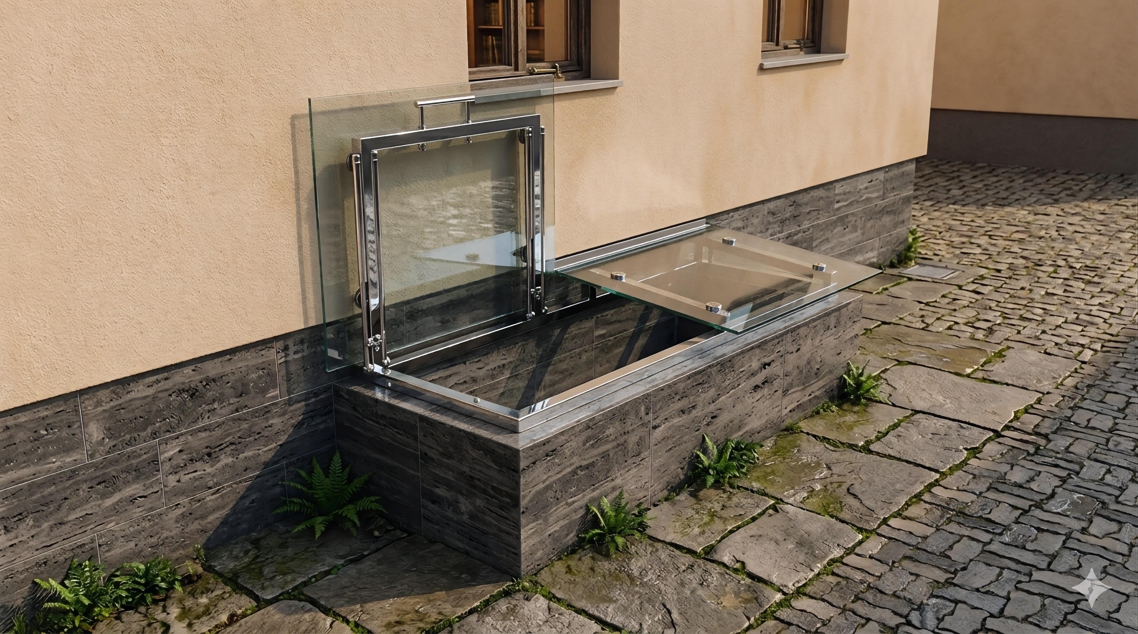 остекление приямка на металлокаркасе из нержавеющей стали