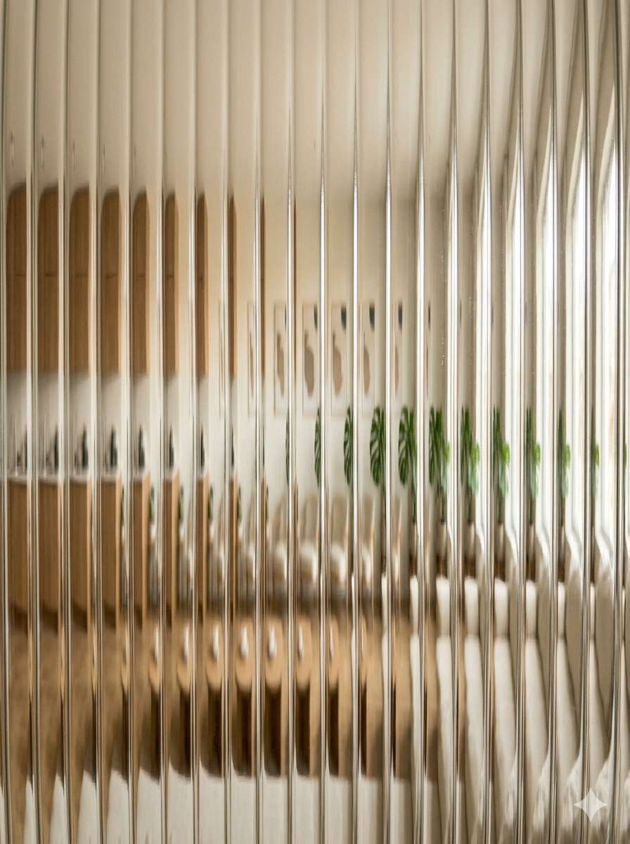рифленое текстурированное стекло с вертикальными полосами, крупный план