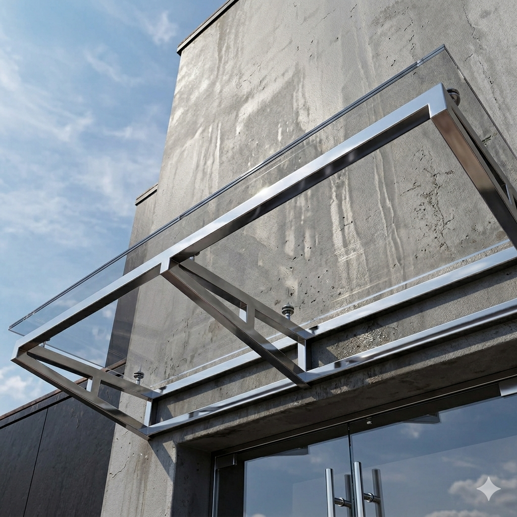 стеклянный козырек на металлокаркасе из нержавейки