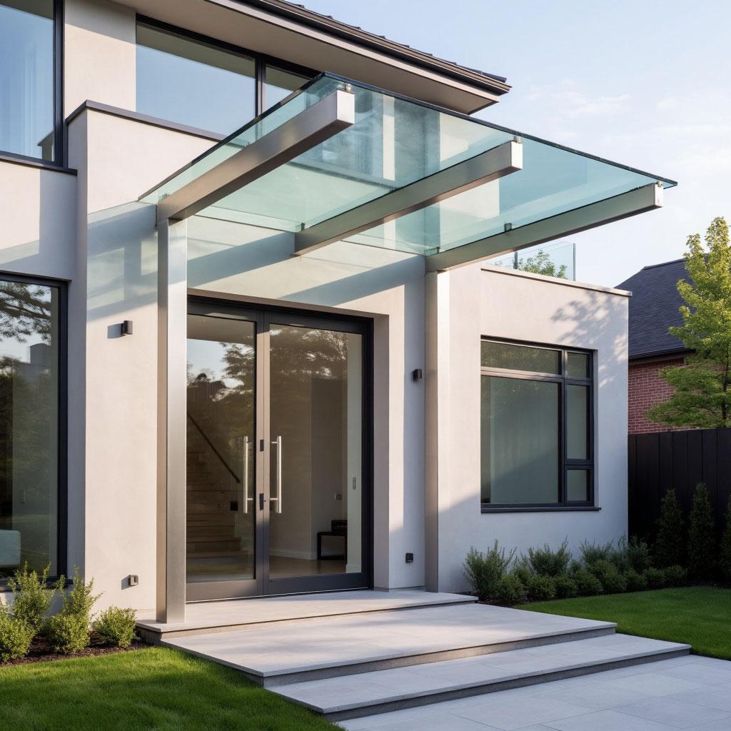 стильный козырек из нержавейки для входной группы