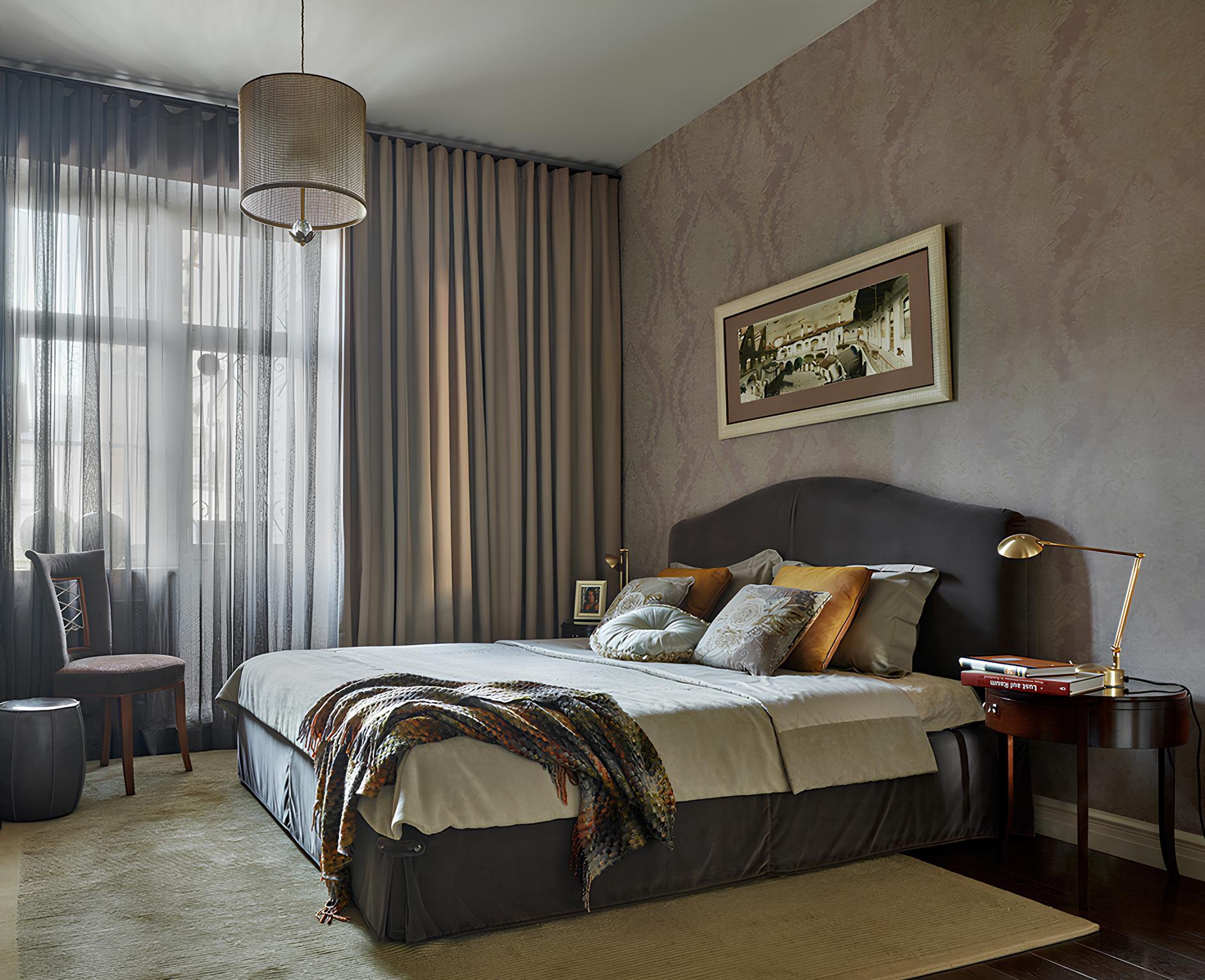 Спальня квартиры премиум-класса с индивидуальным интерьером
