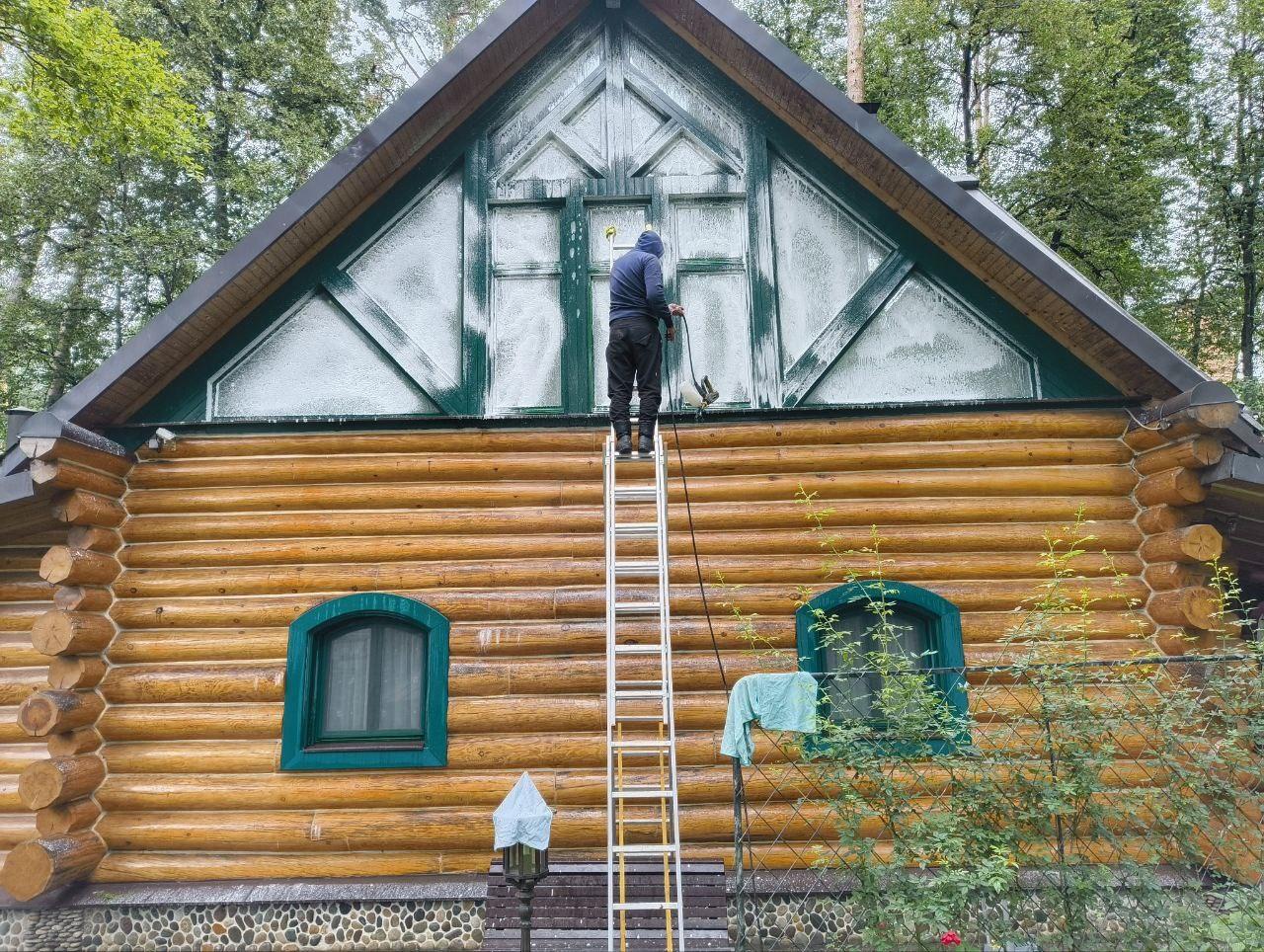 мойка фасада банного домика профессиональными средствами