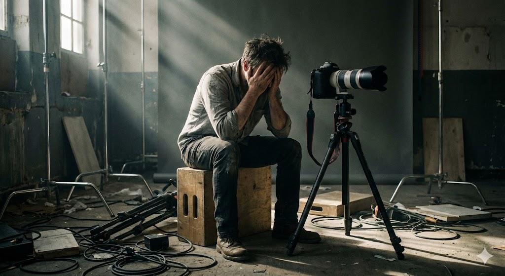 Фотограф уставший от подготовки к съемке