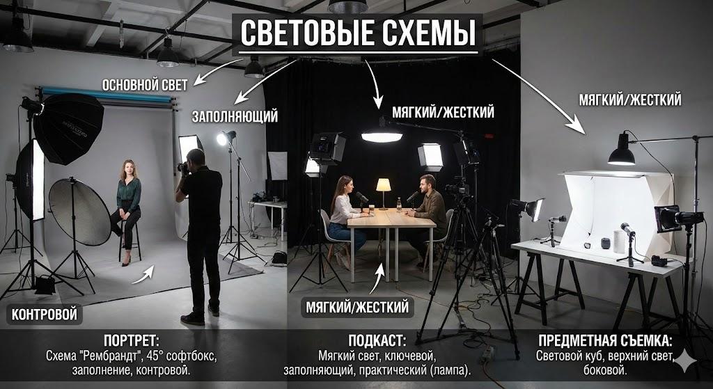 Правила настройки света для фото и видео в студии: от портрета до подкаста