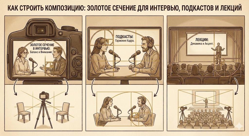 Как строить композицию для съемок: золотое сечение в интервью, подкастах и лекциях