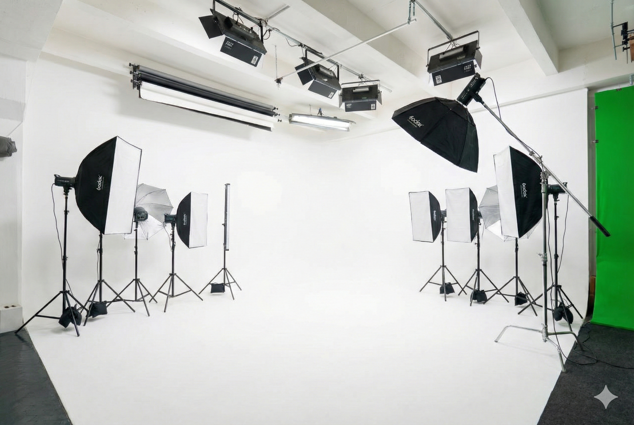 Белая студия с белой угловой циклорамой