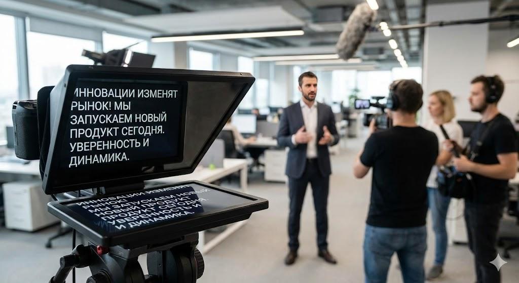 Использование телесуфлера в бизнес-офисе для записи видео