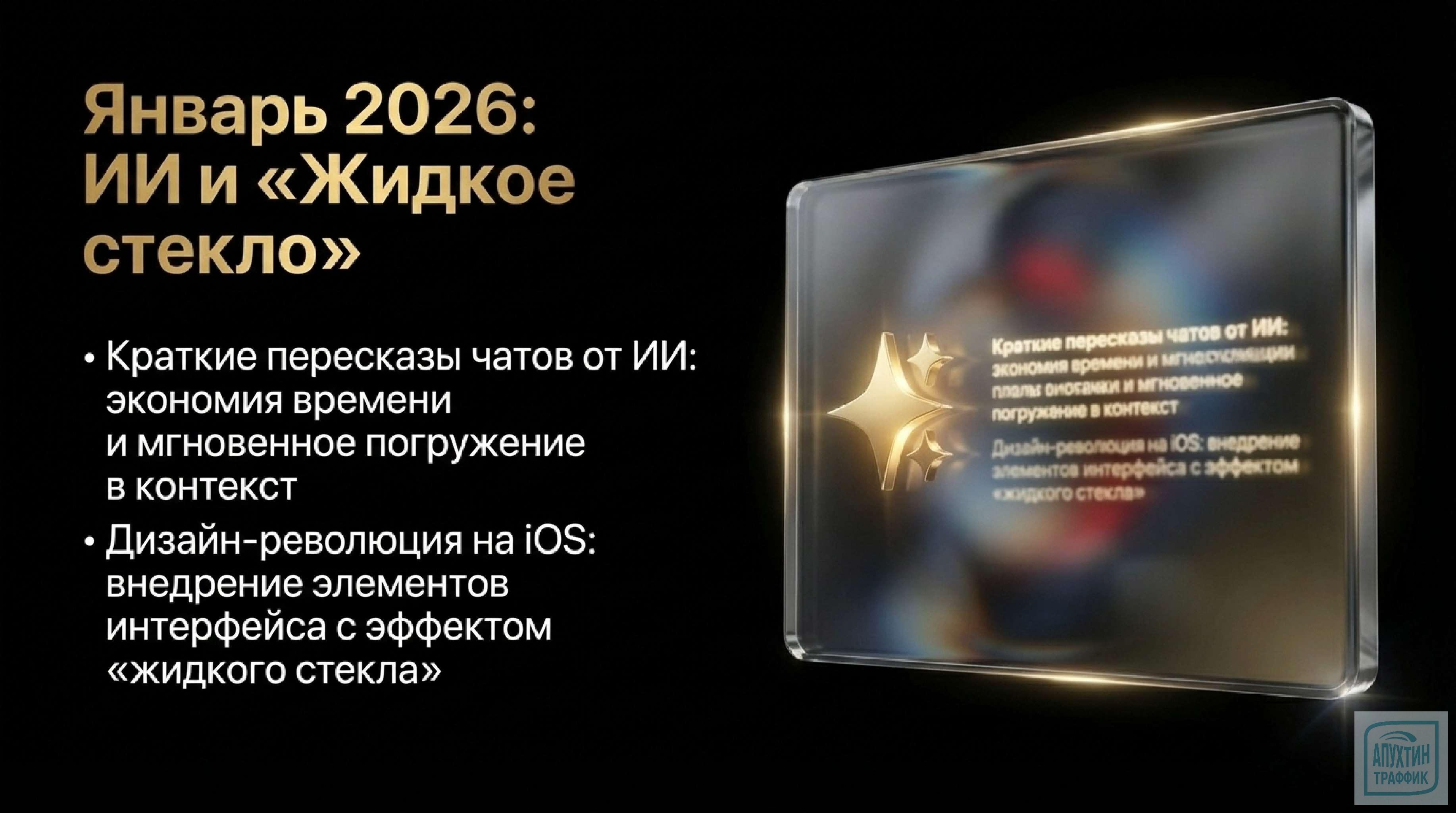 Январь 2026:      Краткие пересказы от ИИ: бот сокращает длинные тексты до ключевых тезисов.    «Жидкое стекло» в iOS: плавные анимации и полупрозрачные элементы делают дизайн стильным.