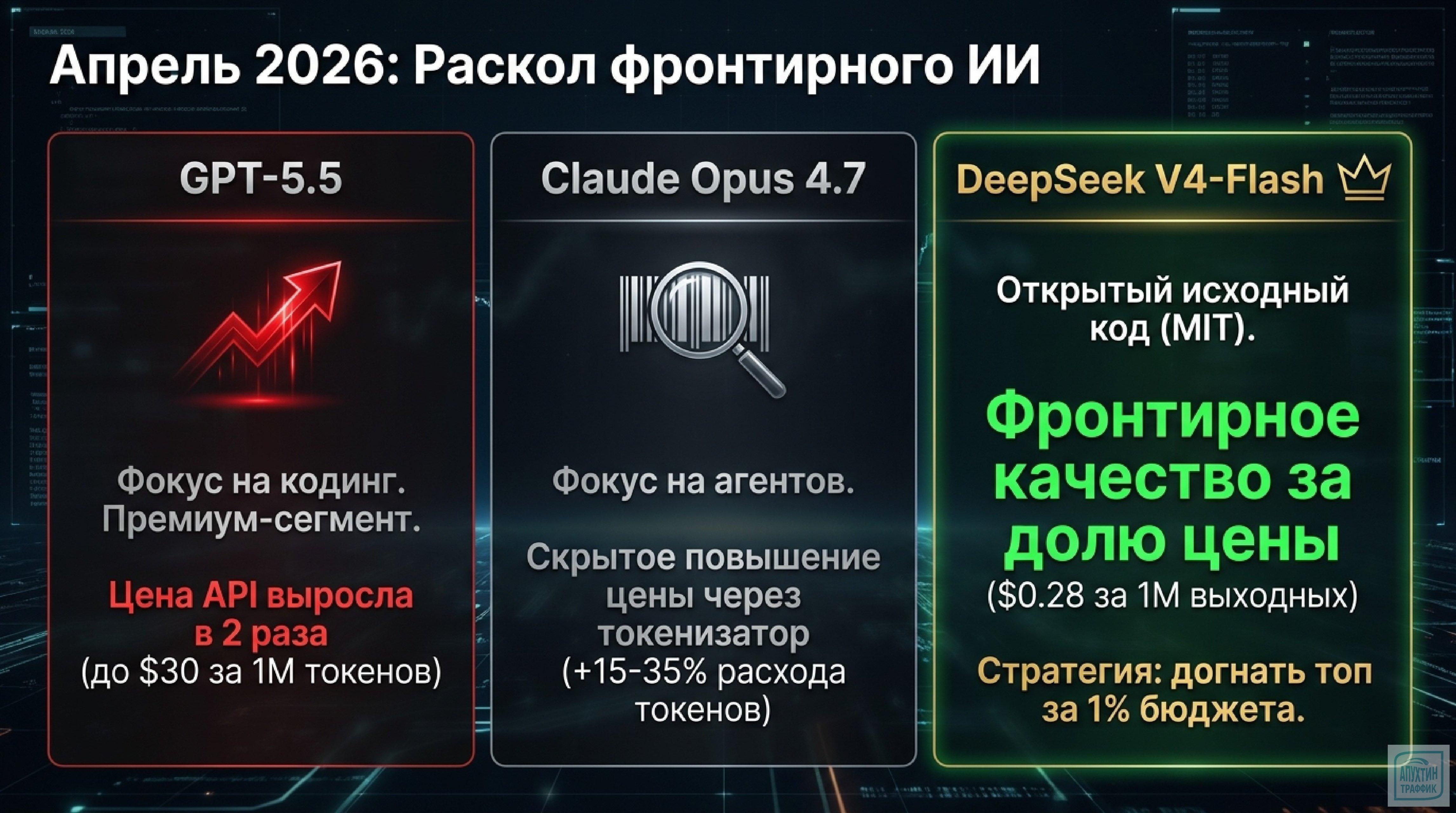 DeepSeek V4 против GPT‑5.5: экономия до 99 % на API‑запросах