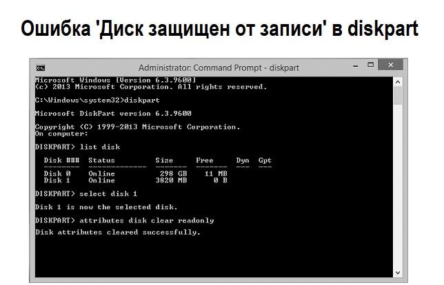 Ошибка: Диск защищен от записи в diskpart