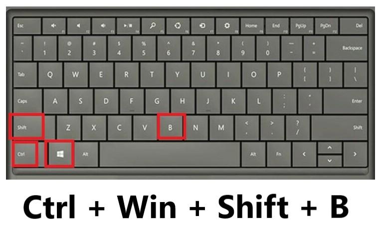 Комбинация клавиш Ctrl Win Shift B на клавиатуре ноутбука для перезагрузки видеодрайвера