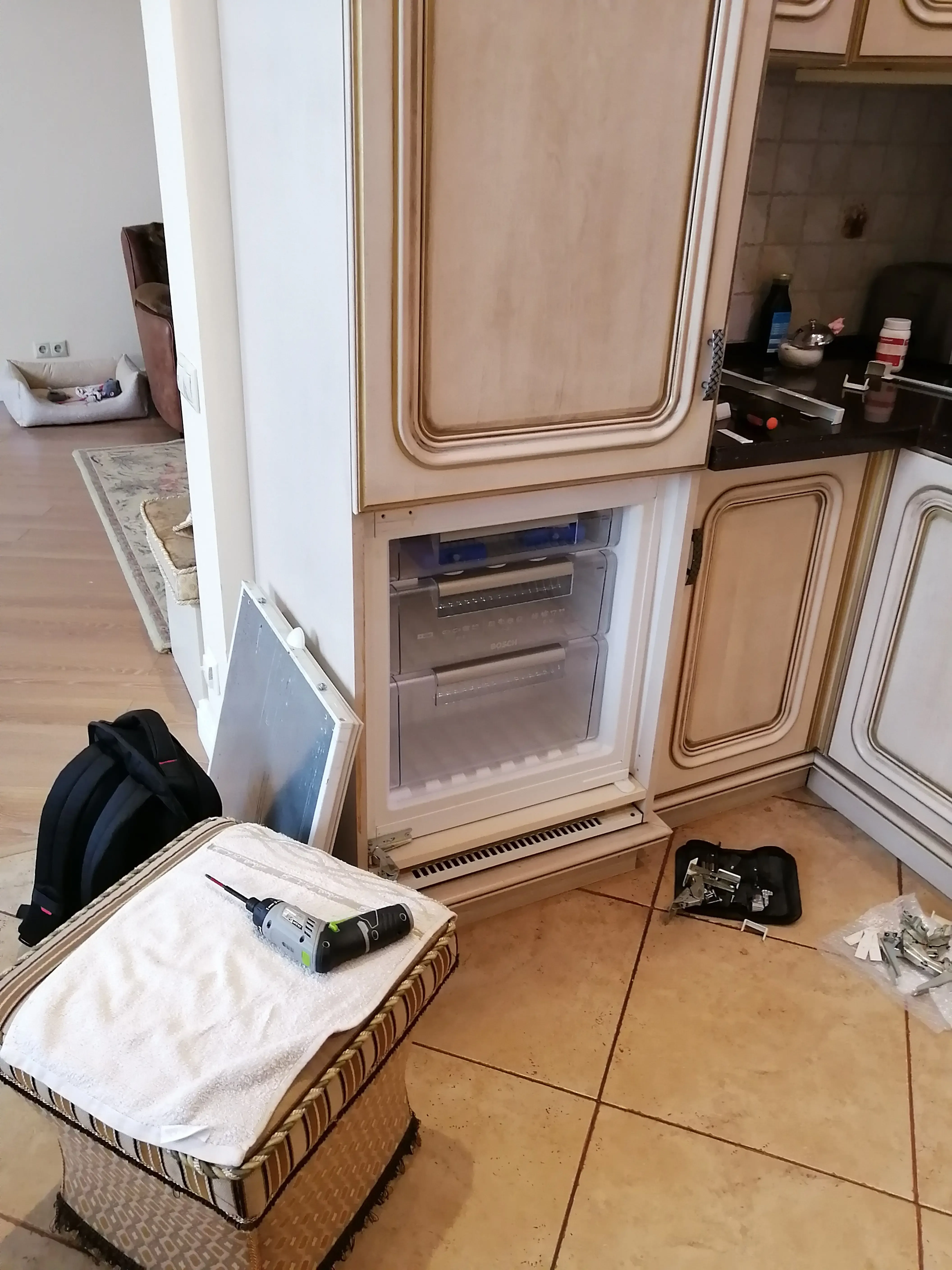 Заменил петли на морозильной камере встроенного холодильника Bosch