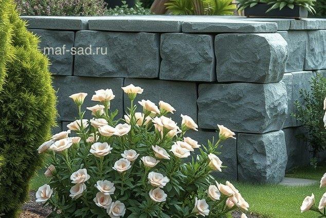 бетонная подпорная стенка с резьбой под камень