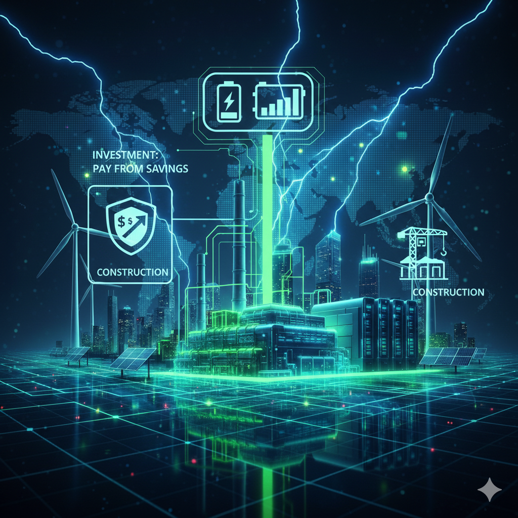 Инфографика в стиле хай-тек: иконка корзины с процентом скидки, календарь на 30 дней и график снижения затрат на электроэнергию