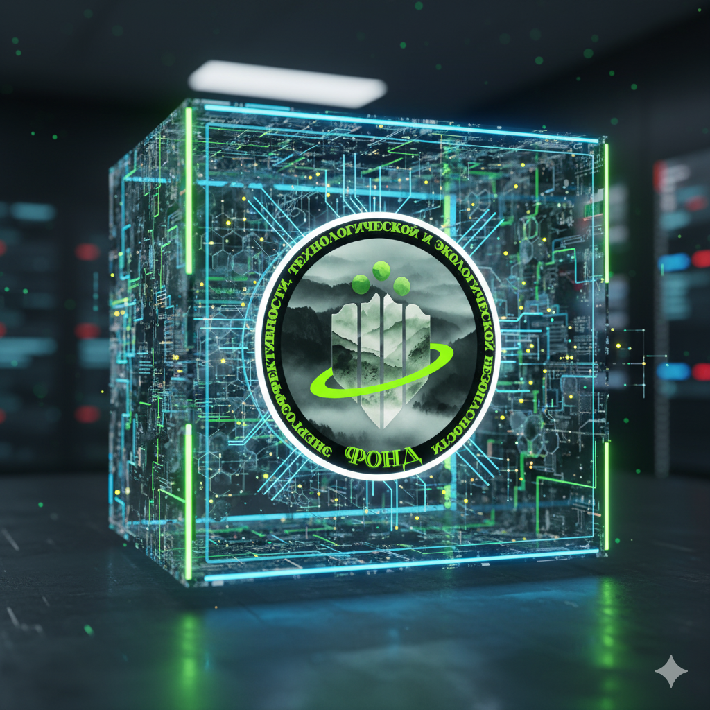 Логотип ПК 'Фонд энергоэффективности, технологической и экологической безопасности', символизирующий энергию, технологии, экологию
