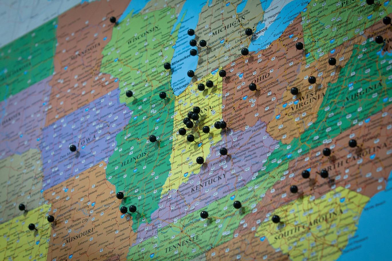 A map showcasing global reach of successful US businesses