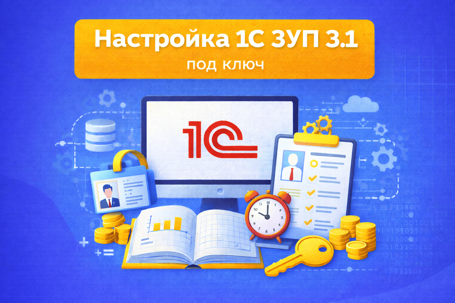 Настройка 1С ЗУП 3.1 под ключ — внедрение, настройка кадрового учета, расчет зарплаты, налогов и отчетности сотрудников в системе 1С для бизнеса.