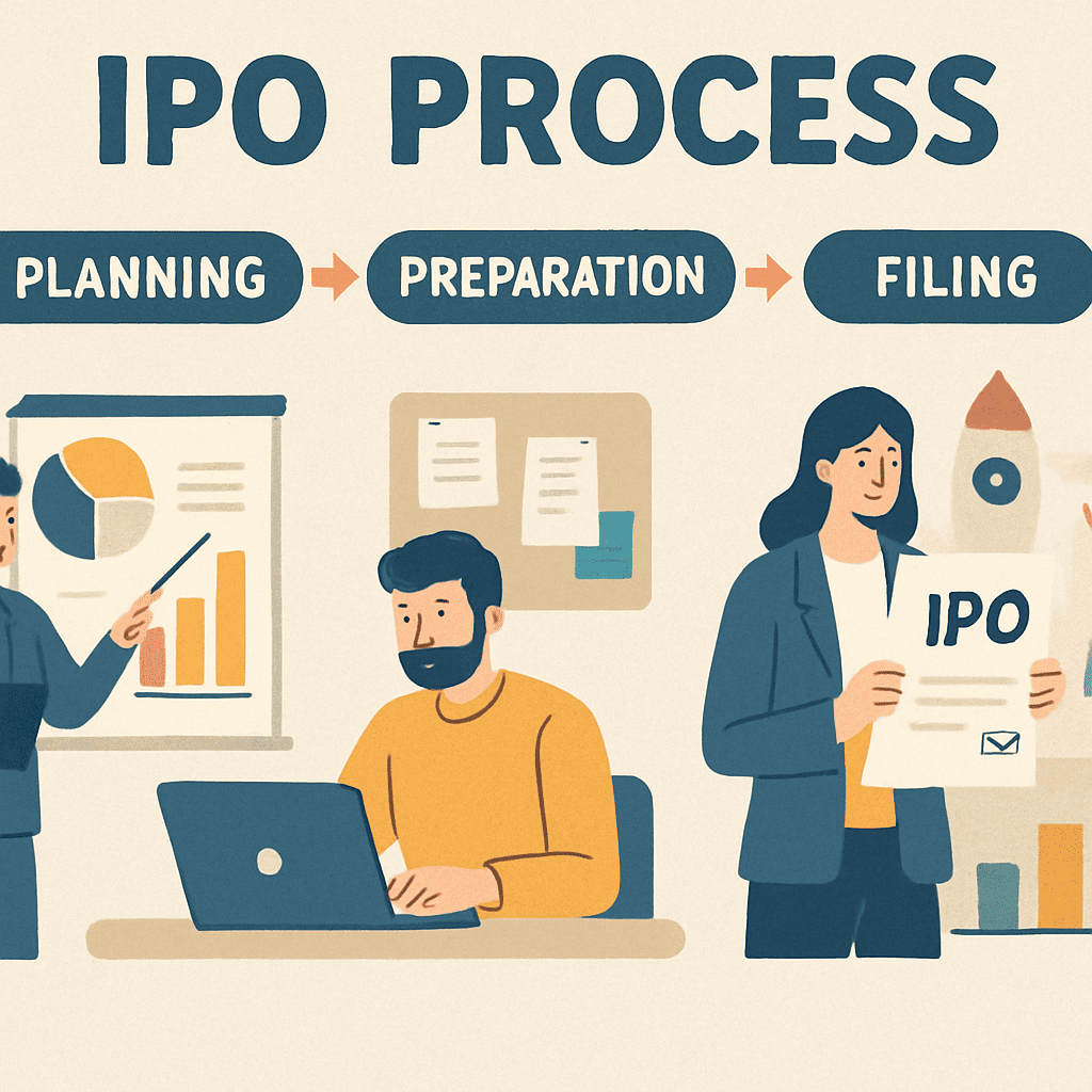 An illustration of the IPO Process stages