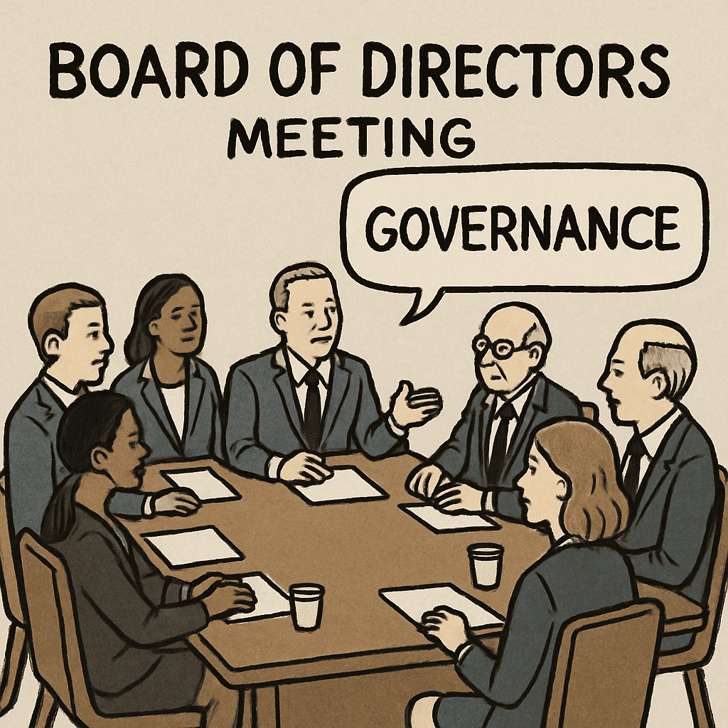 Board of directors meeting discussing governance