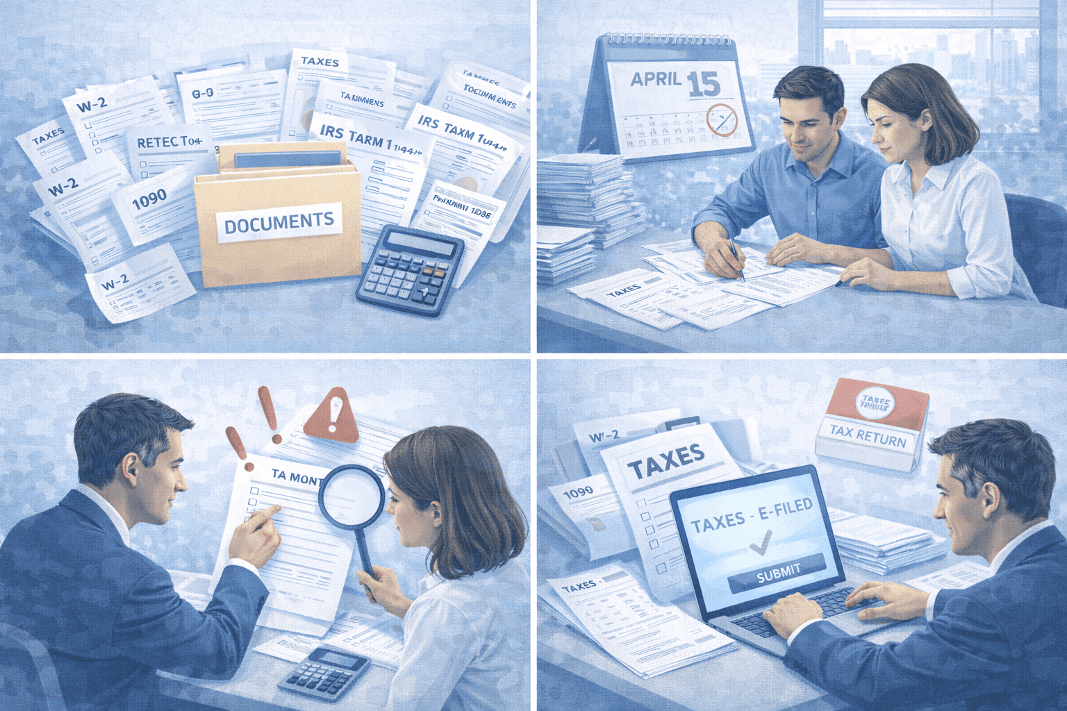 визуализация пошагового процесса "Как подать налоги в США" 