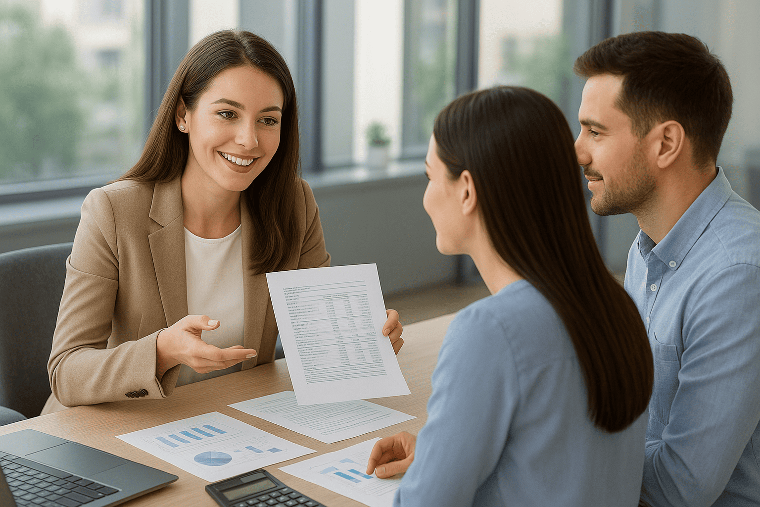 A Russian-speaking accountant advises his clients during a tax planning session.