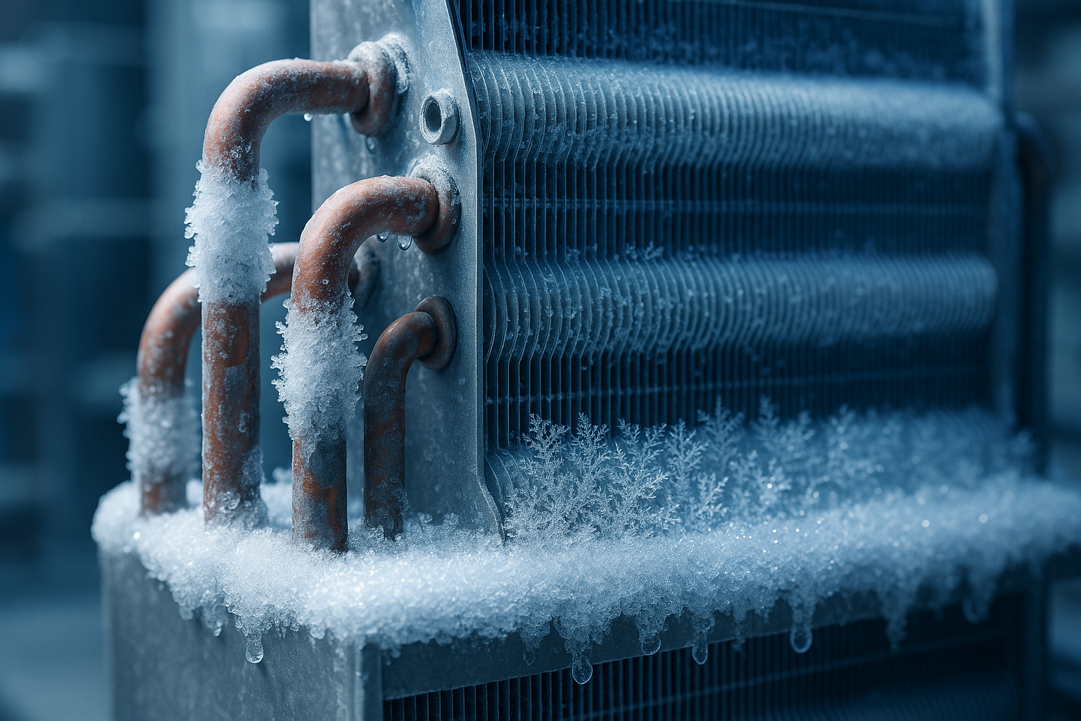 Появляется иней или наледь на теплообменнике “фреон–вода” или испарителе.