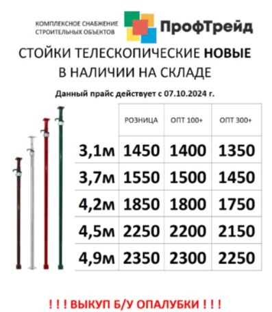 стойки телескопические новые опалубки