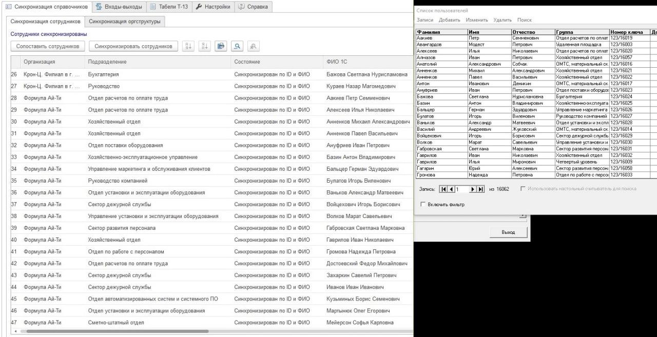 Программа Интеграция 1С и СКУД  для учета рабочего времен