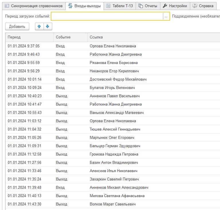 Программа Интеграция 1С и СКУД  для учета рабочего времен