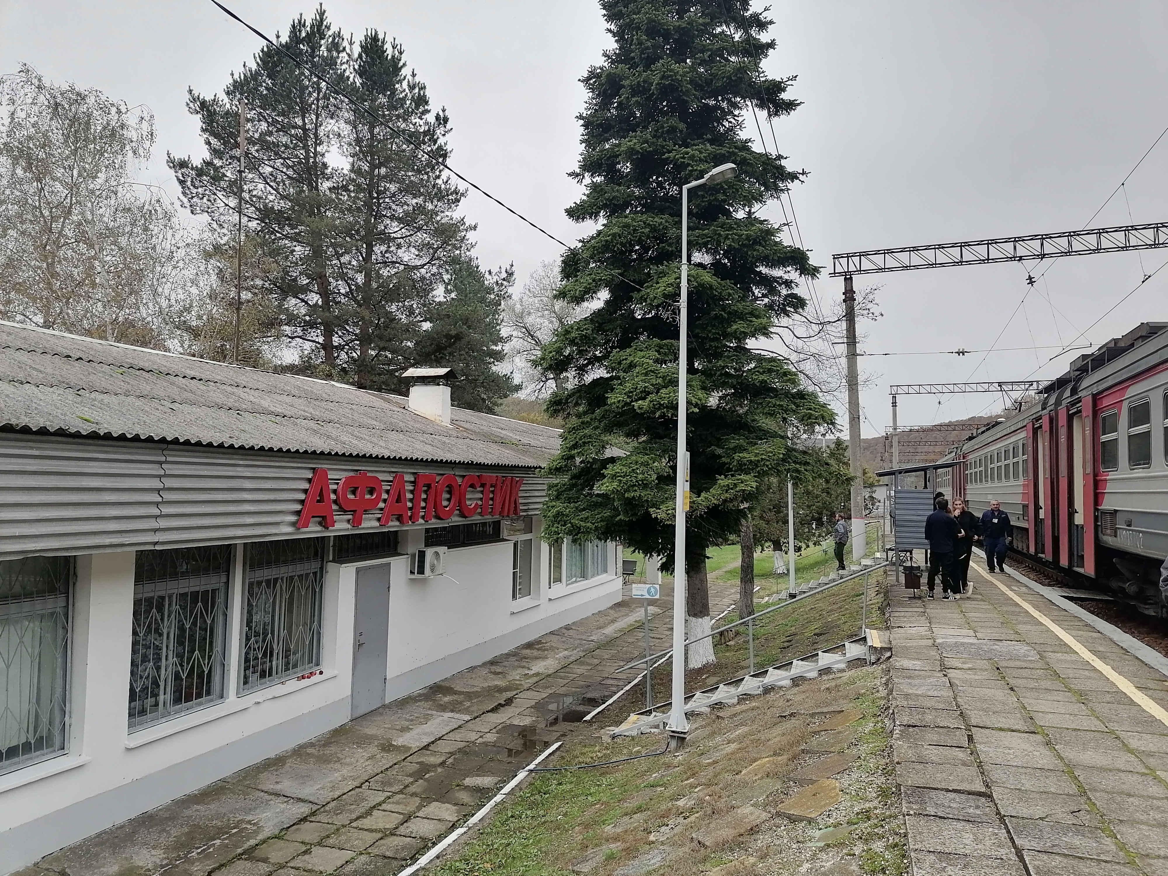 Пассажиры электрички во время стоянки по Афапостику