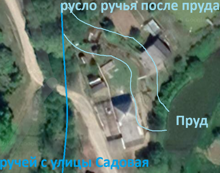 Топографический снимок ручья от первого пруда до устья