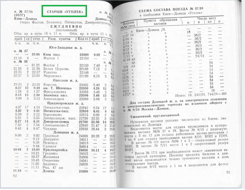 Опечатка в служебном расписании поездов