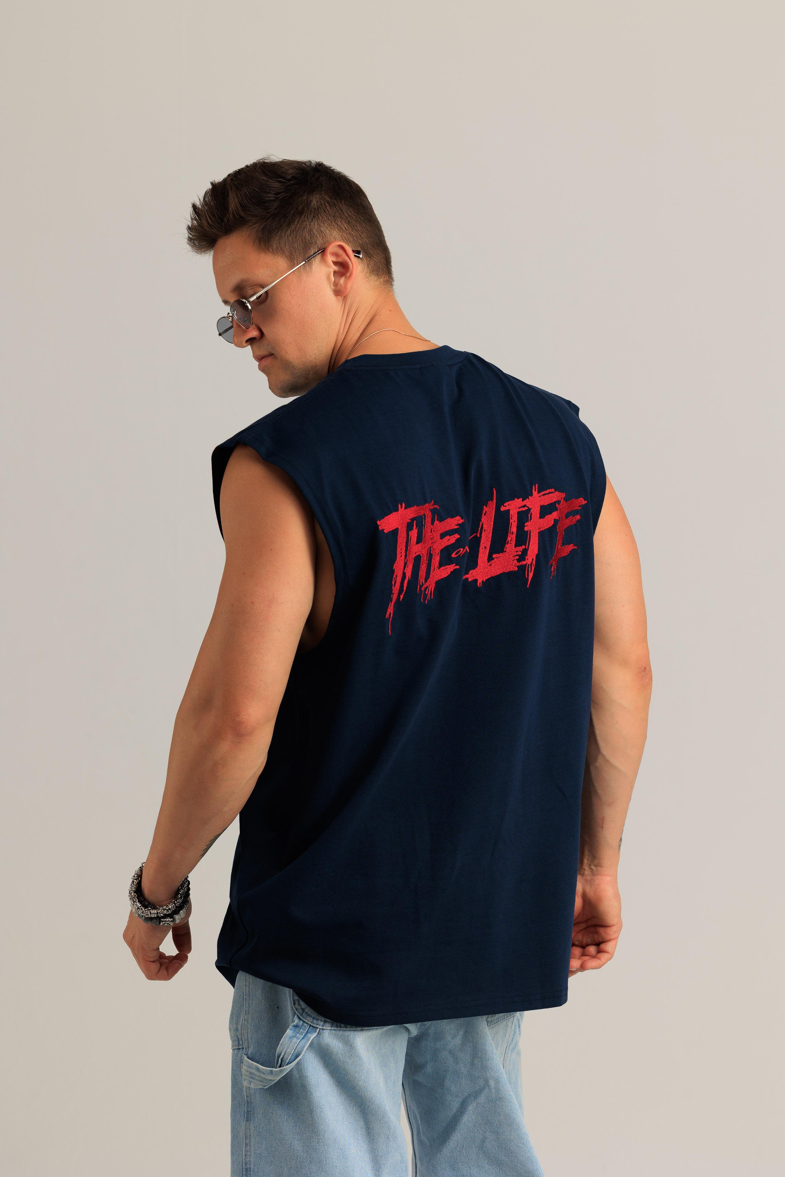 Индиго худи THE ONLY LIFE с красной вышивкой
